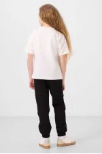 Ensemble de survêtement Tommylife Wholesale pour filles, col rond imprimé, ourlet élastiqué, coupe standard, réf. 75186, écru et noir