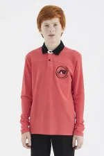 Tommylife Toptan Garson Boy Polo Yaka Standart Kalıp Basic Erkek Çocuk Sweatshirt 11172 Coral