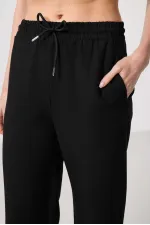 Tommylife Toptan Keten Geniş Paça Rahat Form Kadın Palazzo Pantolon - 94675 Siyah