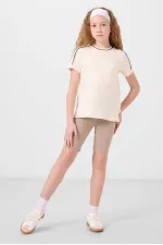 Leggings basiques Tommylife en coton, coupe standard, jambes courtes, pour filles, réf. 75188, beige foncé