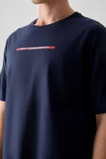 Tommylife Toptan O Yaka Oversize Baskılı Erkek T-Shirt 88358 Lacivert
