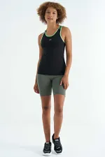 Tommylife Wholesale Black Back Detail Printed Standard Fit Women's Tank Top - 97269