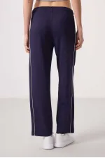 Pantalon palazzo à jambes larges pour femme Tommylife, en tissu doux, avec empiècements latéraux - 94669 Violet foncé