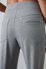 Tommylife Wholesale Grey Melange Women's Sweatpants with Stone Details, Pockets, Comfortable Fit, Classic Leg - 94007