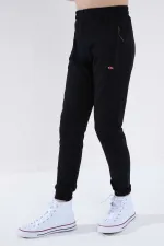 Pantalon de jogging Tommylife bleu marine pour garçon, coupe standard, avec poches zippées et revers - 64042