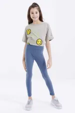 Leggings Tommylife pour filles, taille haute, coupe slim, couleur pétrole - 75047