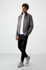 Tommylife Wholesale Bran Standard Fit Scuba Basic Men's Tracksuit Set 85199 Dark Grey - Black