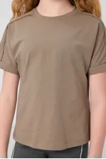 T-shirt basique Tommylife en coton, col rond, coupe oversize, pour fille, beige foncé, référence 75182.