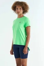 T-shirt femme Tommylife en gros, vert fluo, fendu au dos, col rond, manches courtes, coupe standard - 97267