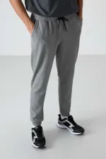 Tommylife Toptan Comfort Fit Nakışlı Erkek Jogger Eşofman Alt 82123 Gri Melanj