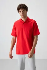 Tommylife Wholesale Polo Collar Oversize Basic Men's T-Shirt 88327 Fiesta