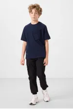 Tommylife Wholesale Cotton Soft Textured Oversize Pocket Detail Boys' T-Shirt 11295 Navy Blue Tommylife Wholesale Cotton Soft Textured Oversize Pocket Detail Boys' T-Shirt 11295 Navy Blue