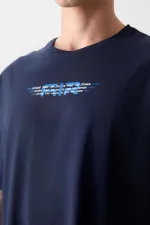 Tommylife Toptan O Yaka Oversize Baskılı Erkek T-Shirt 88356 Lacivert