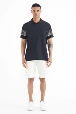 T-shirt homme Tommylife en gros, bleu marine, manches imprimées, col polo, coupe standard - 88240