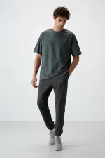 Tommylife Toptan Comfort Fit Nakışlı Erkek Jogger Eşofman Alt 82123 Antrasit Melanj