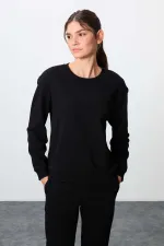 Tommylife Toptan Oversize O Yaka Jogger Kadın Eşofman Takımı 95341 Siyah