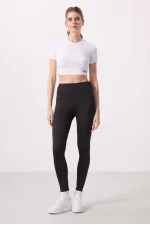 Tommylife Toptan Polyester Standart Fit Esnek Performans Kadın Tayt - 94666 Siyah