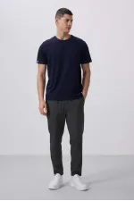 Tommylife Toptan O Yaka Standart Kalıp Basic Erkek T-Shirt 87911 Lacivert