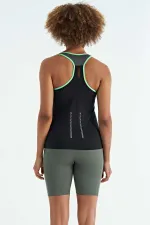 Tommylife Wholesale Black Back Detail Printed Standard Fit Women's Tank Top - 97269