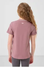 Tommylife Toptan Pamuklu O Yaka Oversize Fit Baskılı Kız Çocuk T Shirt 75177 Gül Kurusu