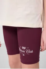 Tommylife Toptan Pamuklu O Yaka Standart Fit Baskılı Kız Çocuk Tayt Takım 75190 Ekru Bordo