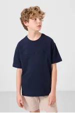 Tommylife Toptan Pamuklu Oversize Fit Dokuma Hafif Esnek Chino Erkek Çocuk Şort Takım 11279 Lacivert-Taş