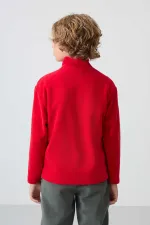 Tommylife Toptan Garson Boy Dik Yaka Standart Kalıp Basic Erkek Çocuk Polar Sweatshirt 11223 Kırmızı
