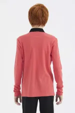 Tommylife Toptan Garson Boy Polo Yaka Standart Kalıp Basic Erkek Çocuk Sweatshirt 11172 Coral