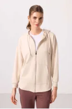 Tommylife Wholesale Soft Texture Hooded Oversize Women's Tunic Sweatshirt - 97302 Beige