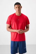 Tommylife Toptan O Yaka Standart Kalıp Aktif Spor Erkek T-Shirt 88391 Kırmızı