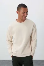 Sweat-shirt basique pour homme Tommylife Wholesale, col rond, coupe décontractée, couleur beige, référence 88418