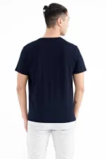 Tommylife Toptan Lacivert Yazı Baskı Detaylı O Yaka Standart Kalıp Erkek T-Shirt - 88187