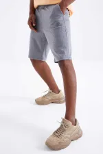 Tommylife Toptan Gri Melanj Bağcıklı Standart Kalıp Basic Erkek Şort - 81212