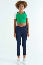 Tommylife Wholesale Green Color Block Logo Print Crew Neck Slim Fit Women's Crop T-Shirt - 97270