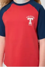 Tommylife Toptan O Yaka  Pamuklu Baskılı Oversize Fit Kız Çocuk T Shirt 75179 Fiesta