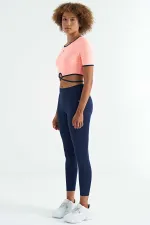 Leggings pour femmes Tommylife, taille haute, coupe slim, imprimé logo indigo - 94627