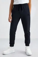 Pantalon de survêtement fin bleu marine à revers standard pour garçon Tommlife Wholesale - 11062