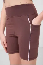 Tommylife Toptan Esnek Standart Fit Basic Performans Kız Çocuk Tayt 75189 Kahverengi