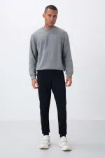 Tommylife Toptan Lacivert Fermuar Cepli Standart Kalıp Jogger Erkek Eşofman Alt - 84651