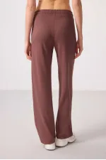 Tommylife Toptan Yumuşak Dokulu Cepli Ön Dikiş Detaylı Kadın Palazzo Pantolon - 94670 Kahverengi