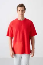 Tommylife Wholesale Crew Neck Oversize Basic Men's T-Shirt 88337 Fiesta