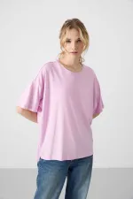 Tommylife Toptan O Yaka Oversize Basic Kadın T-Shirt 97285 Pembe