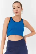 Tommylife Toptan Turkuaz Basic Sıfır Kol Dar Kalıp U Yaka Kadın Crop Top Atlet - 97162