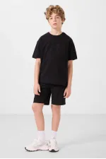 Ensemble short chino garçon Tommylife Wholesale en coton léger et extensible, coupe oversize, noir, réf. 11278