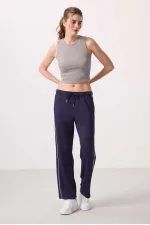 Pantalon palazzo à jambes larges pour femme Tommylife, en tissu doux, avec empiècements latéraux - 94669 Violet foncé