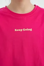 Tommylife Wholesale Fuchsia Printed Crew Neck Dropped Shoulder Oversize Girls' T-Shirt - 75130