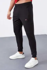 Tommylife Toptan Siyah Fermuar Cepli Dar Kalıp Jogger Erkek Eşofman Alt - 84343
