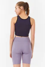 Tommylife Wholesale Purple Basic Sleeveless Slim Fit U-Neck Women's Crop Top Tank Top - 97162