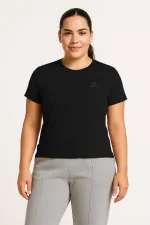 Tommylife Toptan Siyah O Yaka Basic Battal Büyük Beden Kadın T-Shirt - 97308