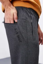 Tommylife Toptan Antrasit Melanj Fermuar Cepli Dar Kalıp Jogger Erkek Eşofman Alt - 84343